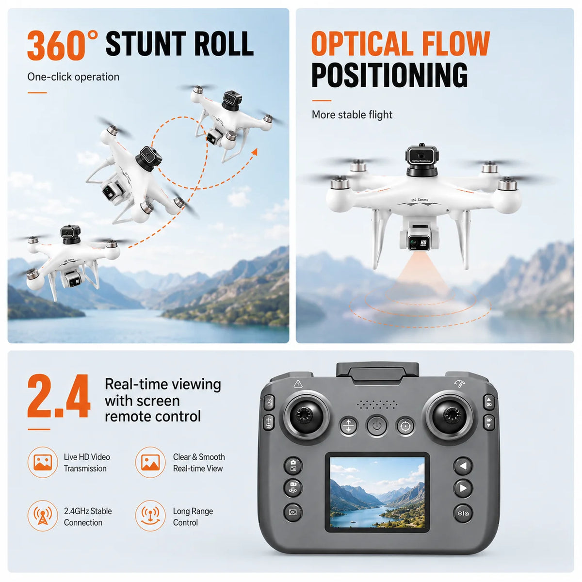 RC Drone 4K HD Dual Camera 90° Adjustable Lens Dual Camera Switch Dual Screen Switch Phone RC Image Transmission Aerial Photography Drone