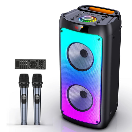 Wireless Bluetooth Speaker, Karaoke Machine with 2 Microphone,