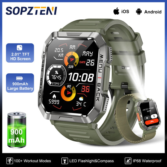 Waterproof Smart Watch 2.01'' HD Display 900mAh Large Battery Smartwatch with Emergency Lighting for Women Men