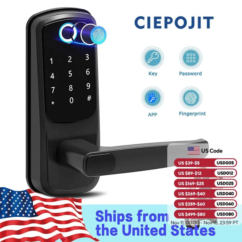 CIEPOJIT Smart Lock 5 In 1 Door Lock With Handle
