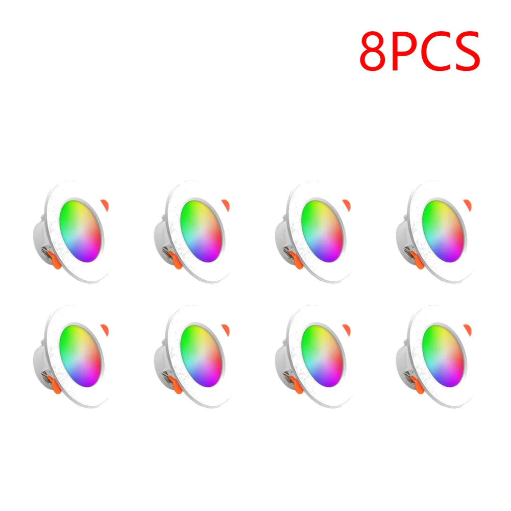 1-16PCS 10W Smart LED Downlight Bluetooth Ceiling Lamp  Remote Control Color Changing light for Google Alexa Hom