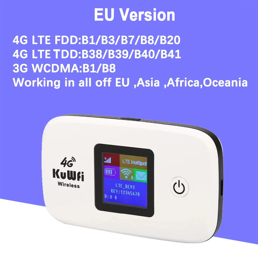 KuWFi 4G Mobile Router 150Mbps Wirelress Wifi Hotspot Protable LTE Router 2400mAh 4G Mini Router Low Power with SIM Card Slot