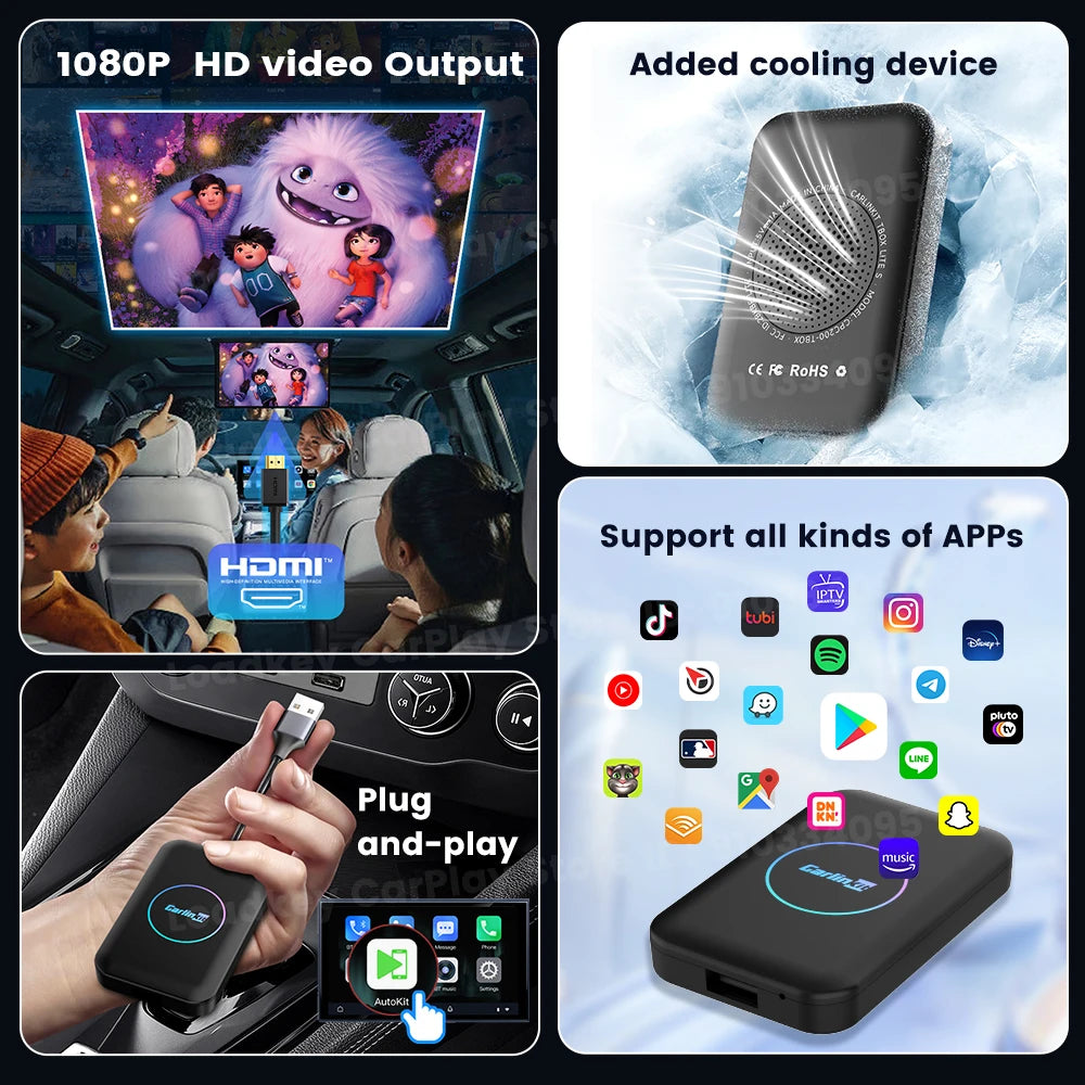CarlinKit 5 in 1 LITE S Android TV Box Wireless Carplay Android Auto For Youtube Netflix Iptv HD Output 5GHZ WIFI  Plug And Play
