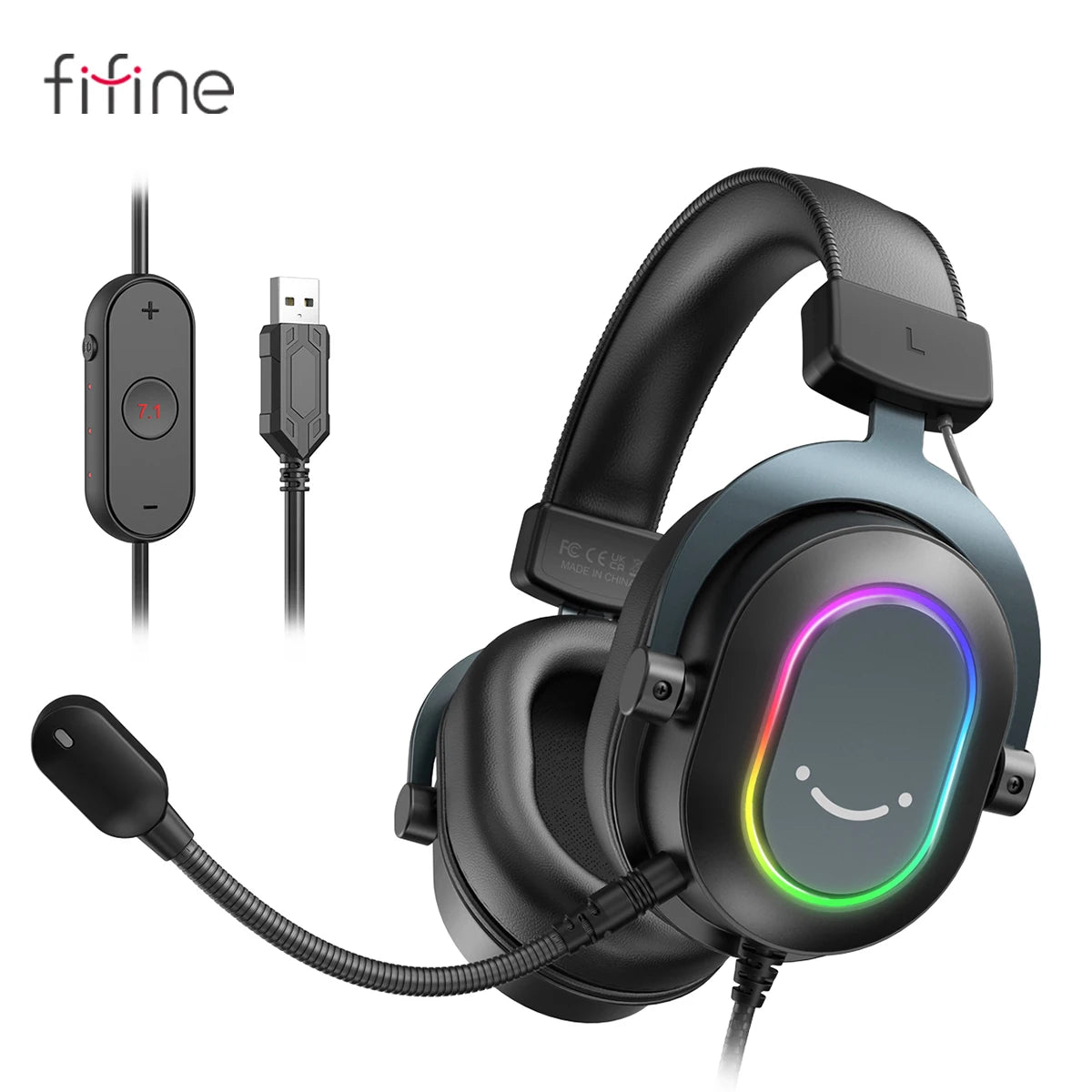Dynamic RGB Gaming Headset with Mic Over-Ear Headphones 7.1 Surround Sound PC PS4 PS5 3 EQ Options Game Movie Music
