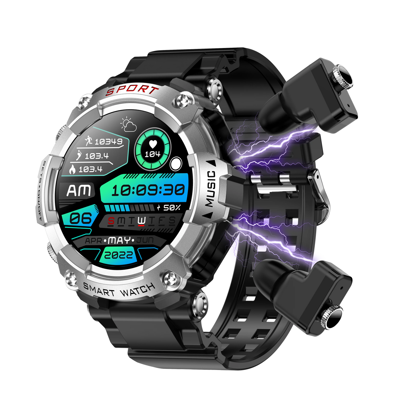 EIGIIS Smart Watch With In-Ear Bluetooth Headset Heart Rate Blood Pressure Oxygen Monitoring HD Audio