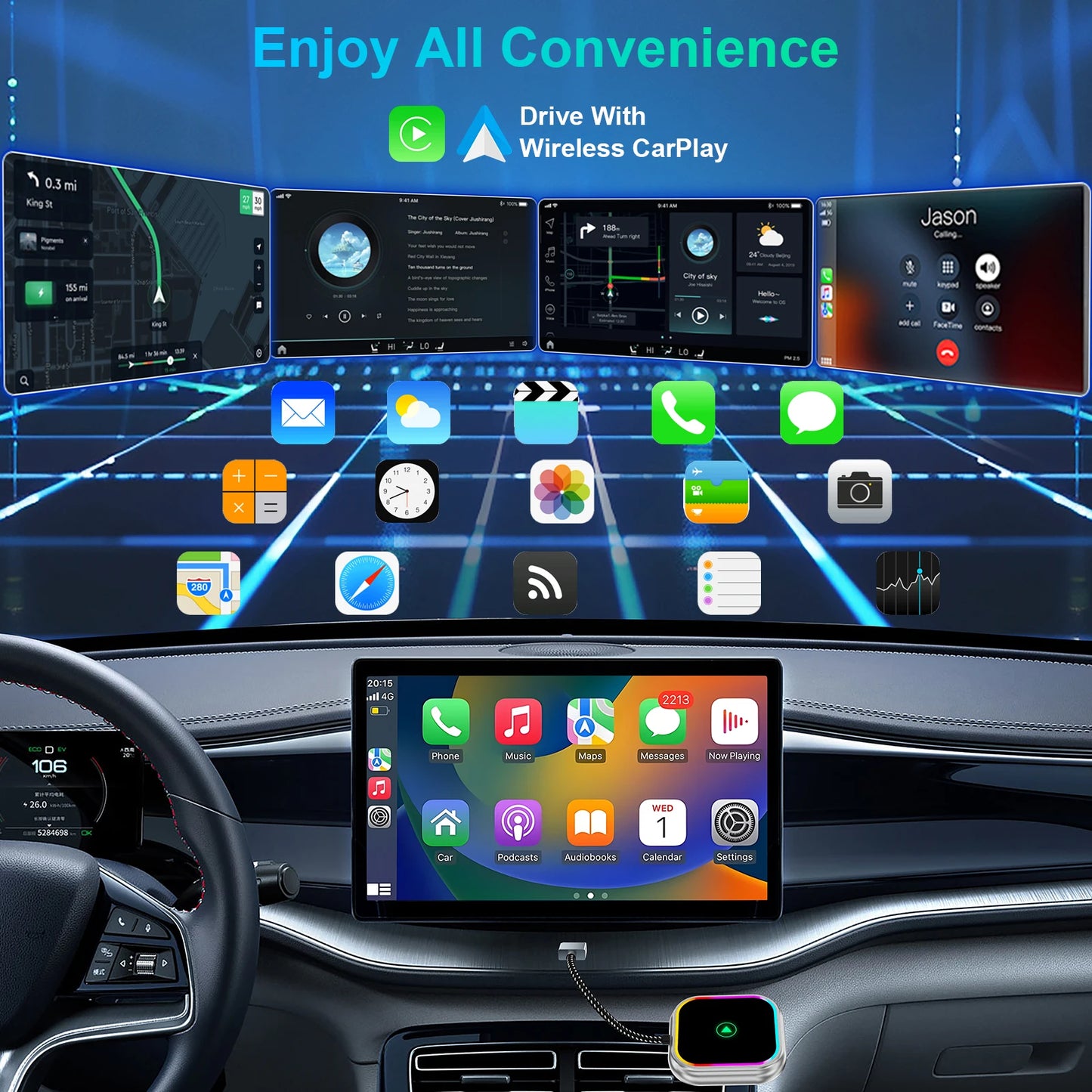 2025 New iPhone Wireless Carplay Adapter Mini Android Auto Adapter Plug & Play Apple Carplay