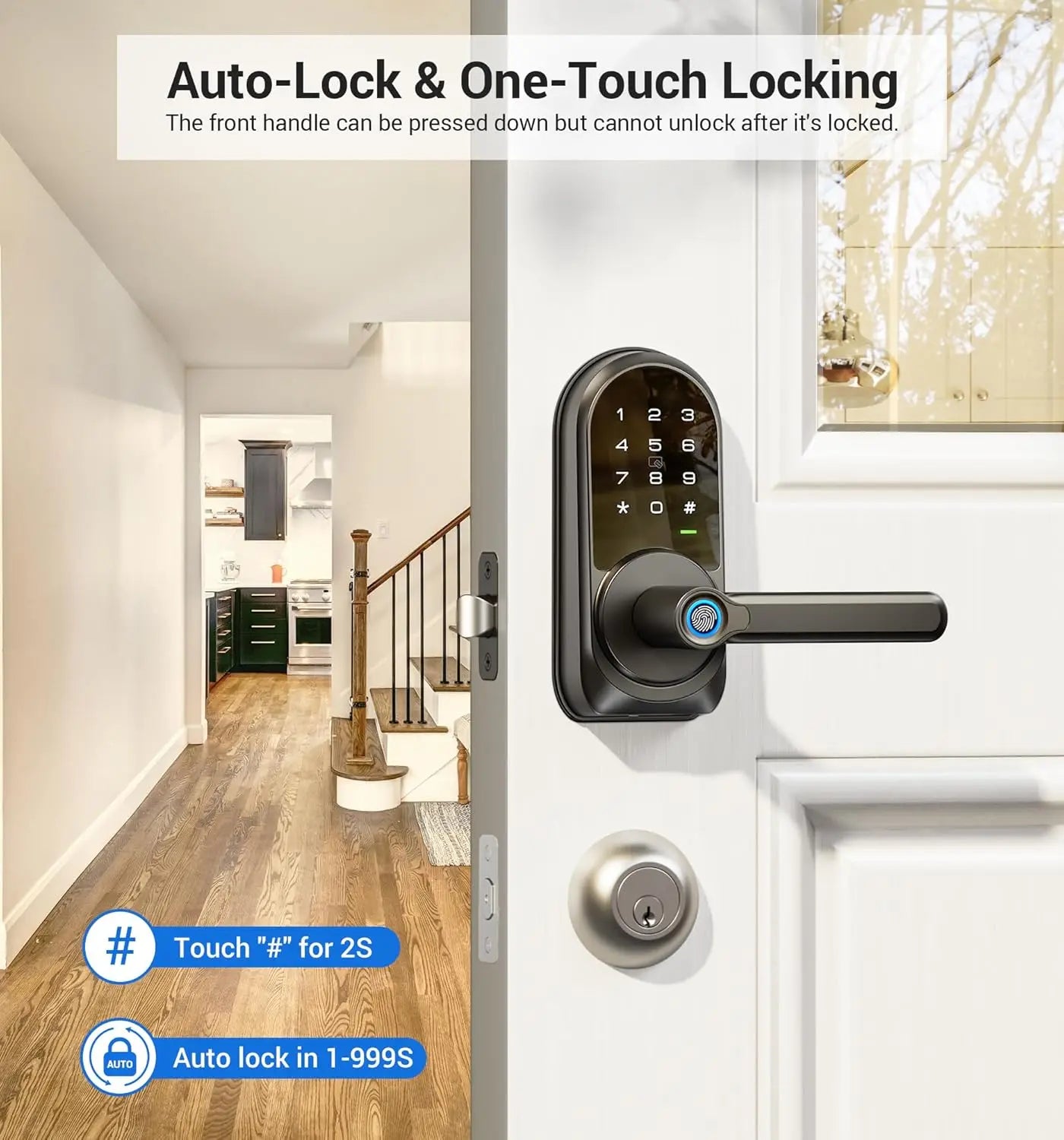 Smart Lock, 7-in-1 Keyless Entry with Handle Set, APP Control Fingerprint Deadbolt