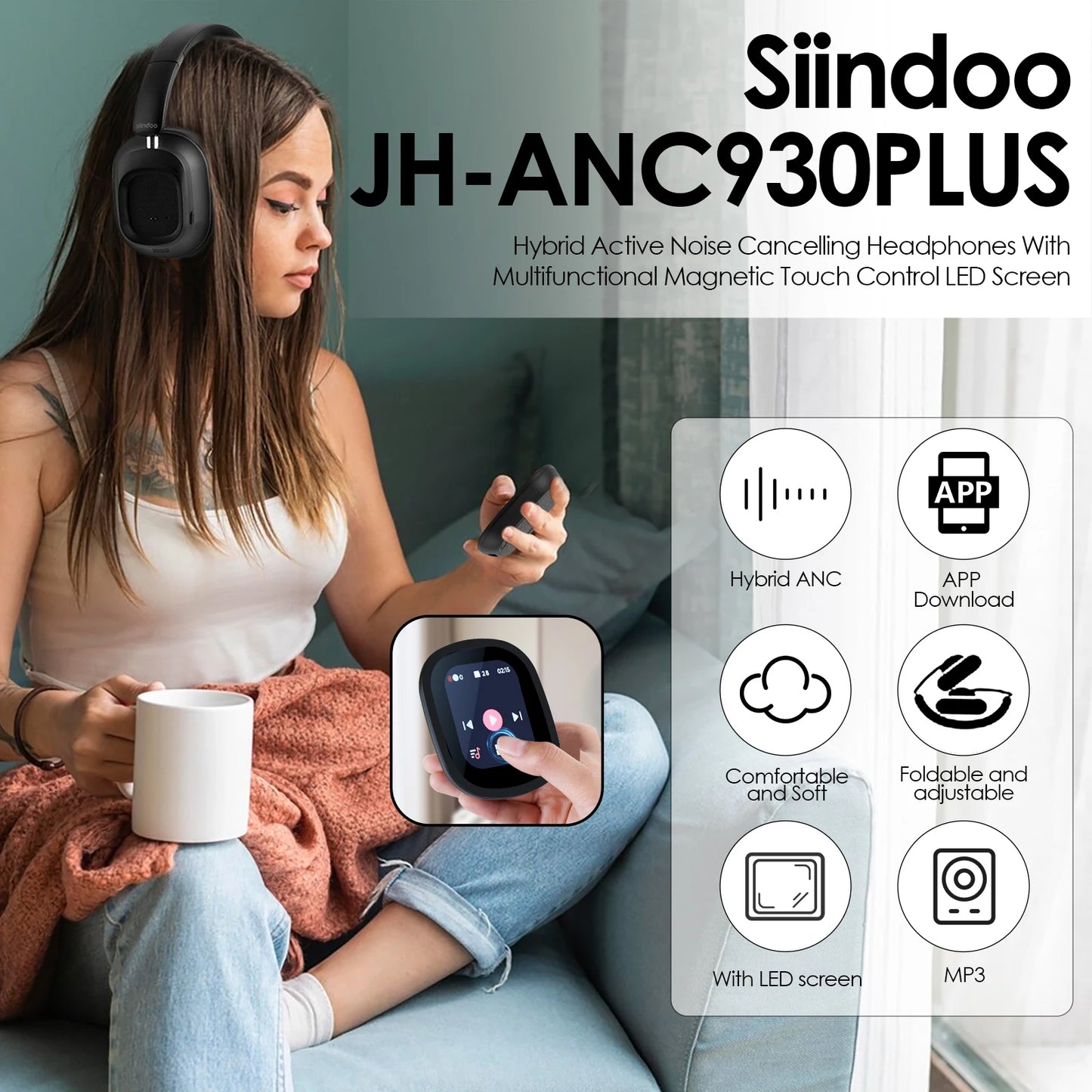 NEWEST ANC930Plus Hybrid ANC Wireless Headphone, With Multi Magnetic Touch Control