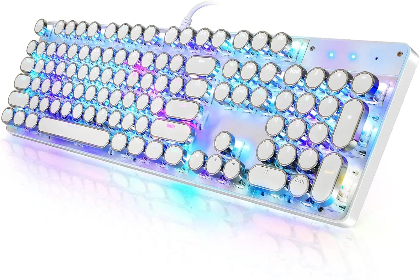 Typewriter Style Mechanical Gaming Keyboard RGB Backlit Wired Blue Switch 104 Keys White