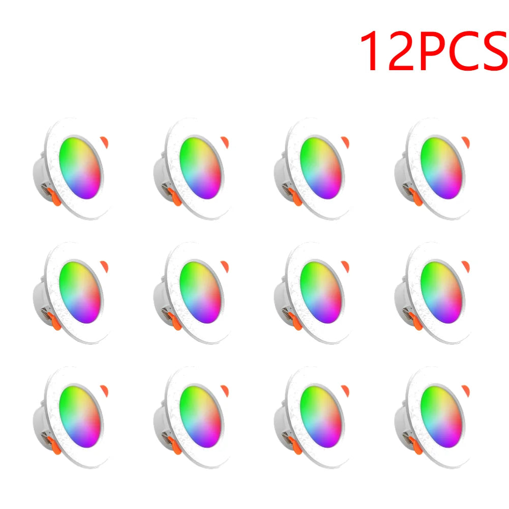 1-16PCS 10W Smart LED Downlight Bluetooth Ceiling Lamp  Remote Control Color Changing light for Google Alexa Hom