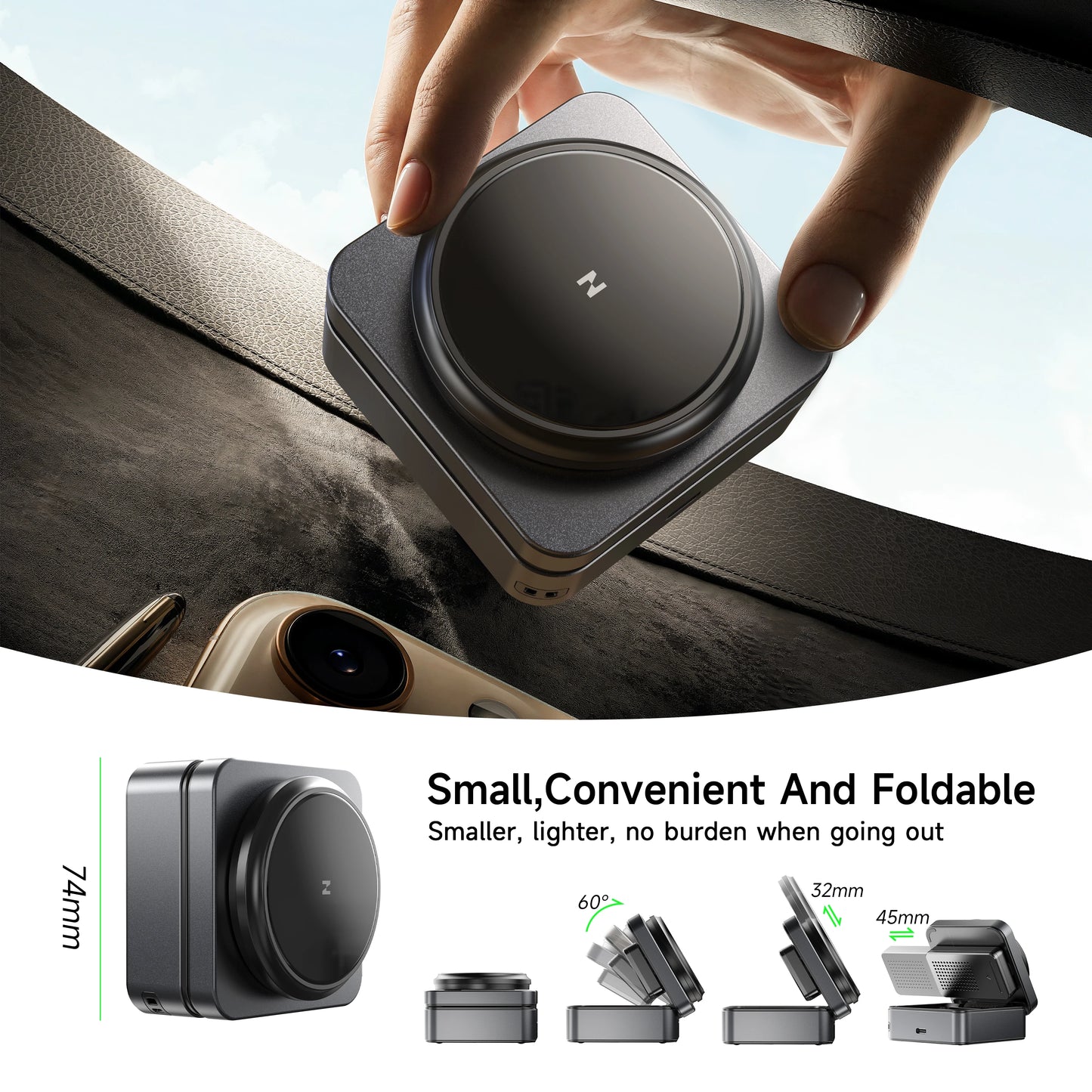 3-in-1 Wireless Charger Foldable, Qi2 Certified 15W Fast Charger, Portable Travel Charging Stand Dock for iPhone 17/16/15
