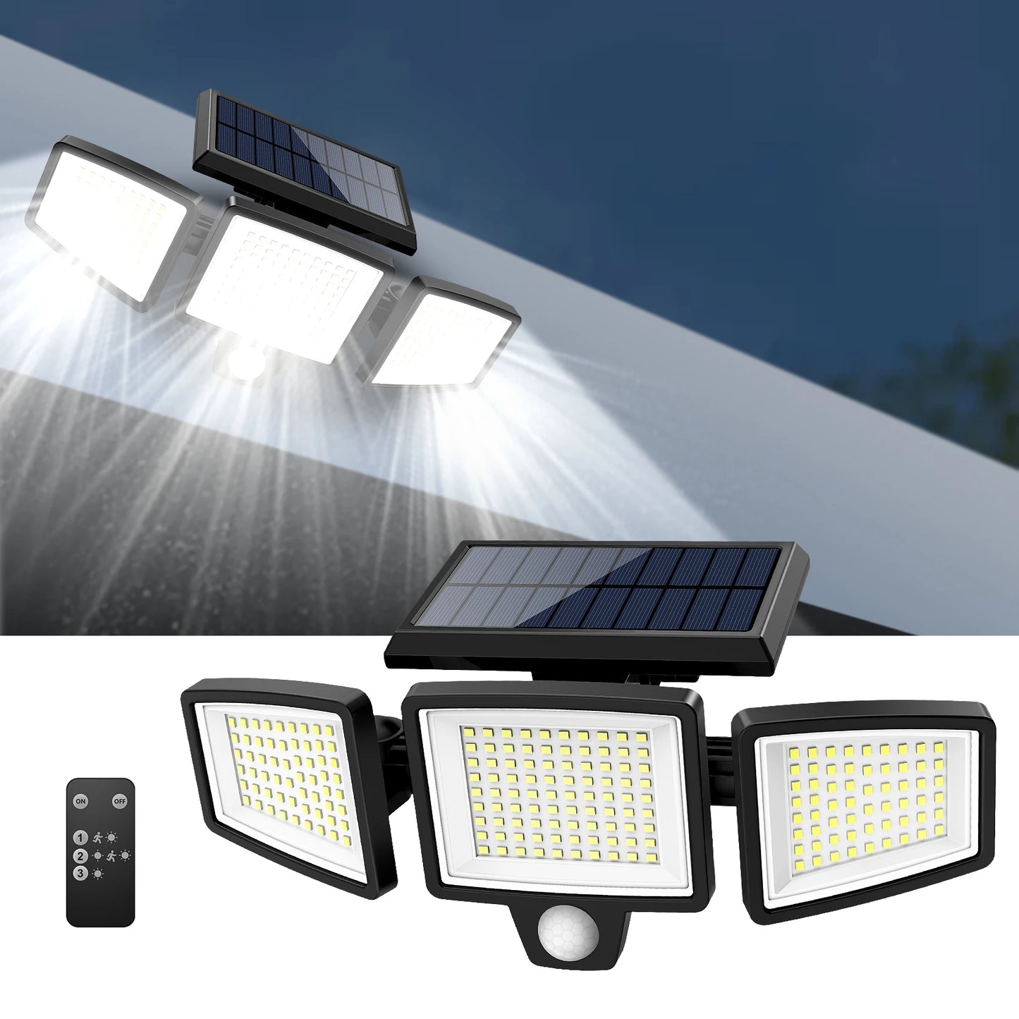 Waterproof Triple Head Outdoor Solar Light, Motion Sensor Safety