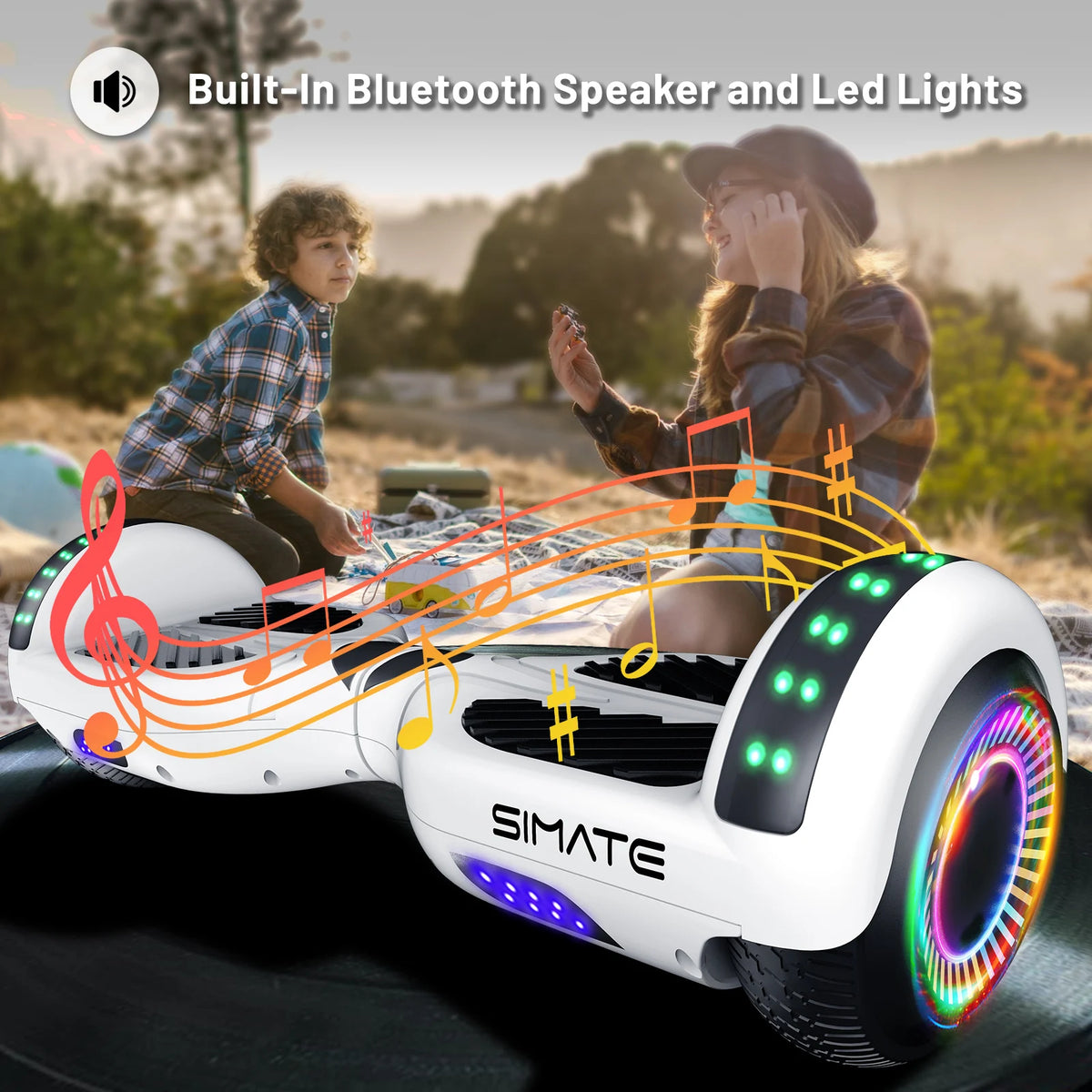SIMATE Hoverboard With Bluetooth All Terrain LED Lights and APP Control, Gifts for Kids Adults Girls Boys, for All Ages, Self Balancing Scooter
