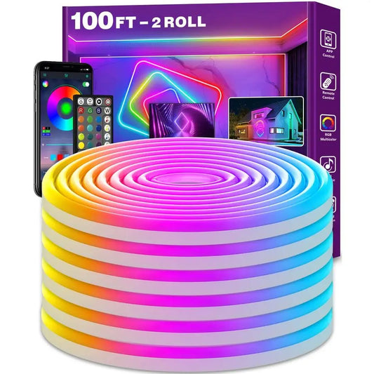 100Ft Neon Rope Lights,Flexible Led Rope Lights Control with App Remote,Multiple Modes Rope Lights,