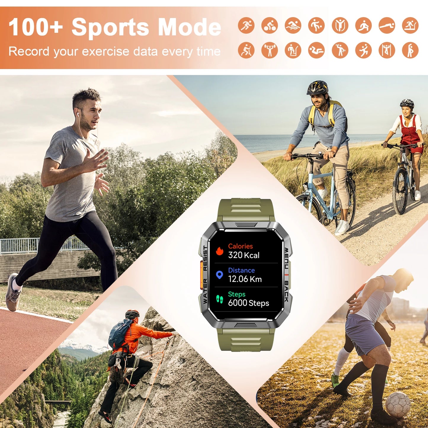 Waterproof Smart Watch 2.01'' HD Display 900mAh Large Battery Smartwatch with Emergency Lighting for Women Men