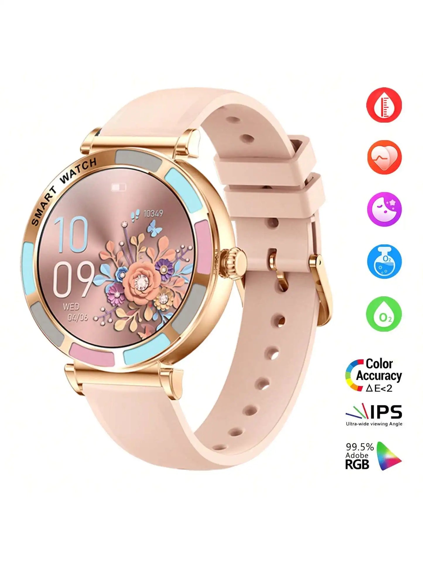 Elegant Round Smart Watch for Women 1.27" HD Screen Bluetooth Call Fitness Tracker Heart Rate SpO2 Sleep Monitor IP67 Waterproof Fashion Wristwatch