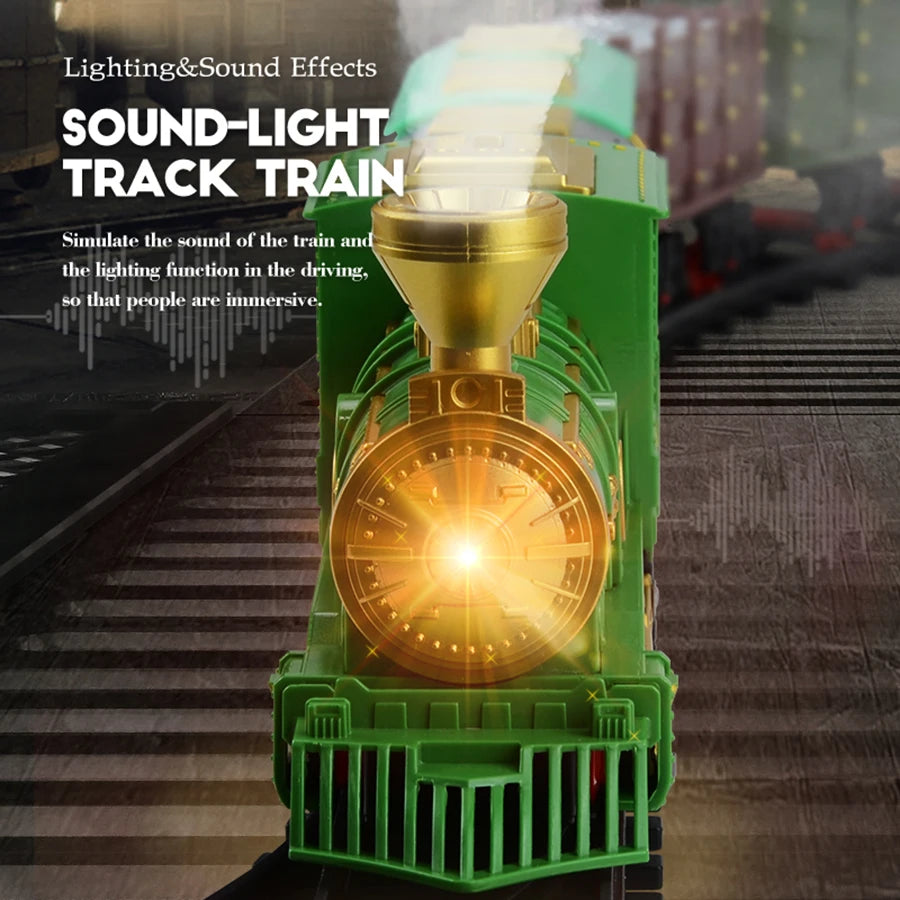 Simulation light and sound classic steam electric track train Children's assembly smoking train toy