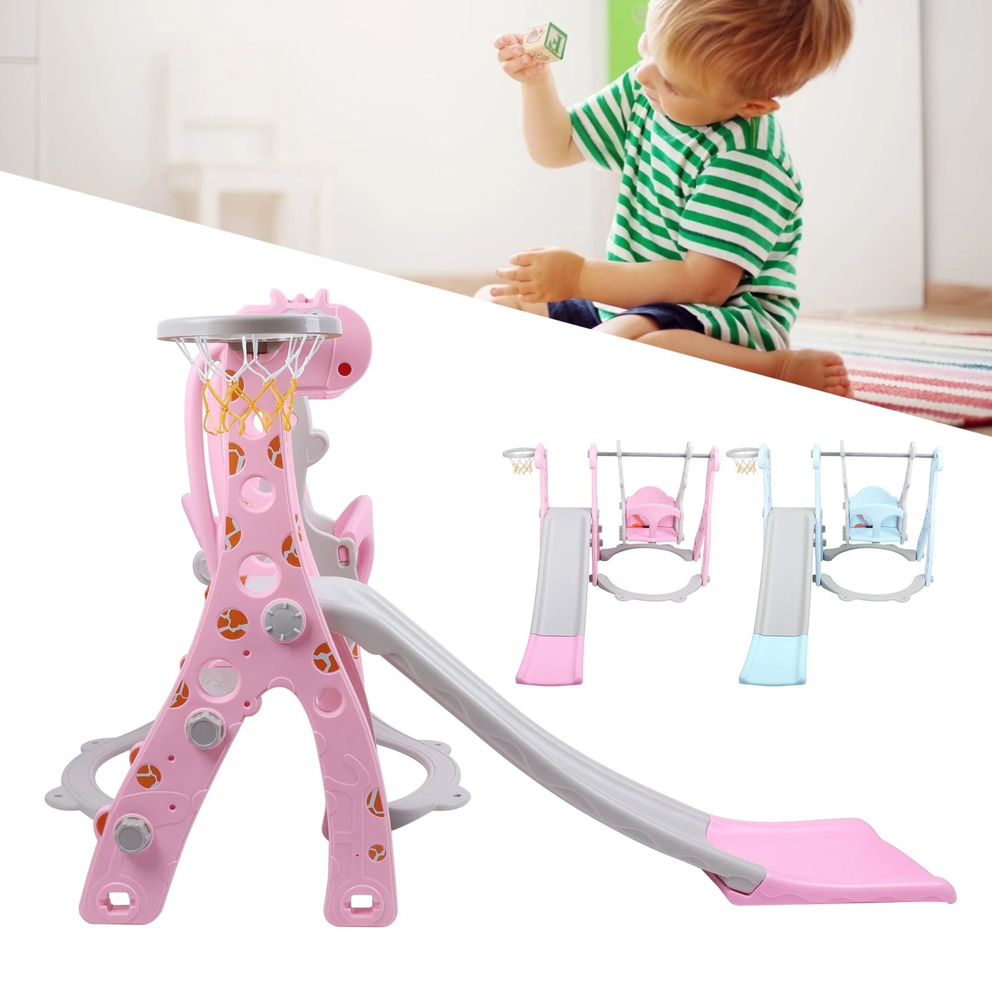 Climber Swing Set Children Play Slide Set Toddler Climber Swing Set with Basketball