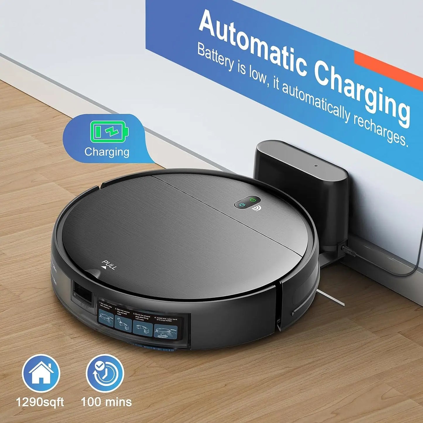Robot Vacuum Cleaner 15kPa Power Auto Charging App Control Water Tank Wet Mopping Robot Vacuum Cleaner