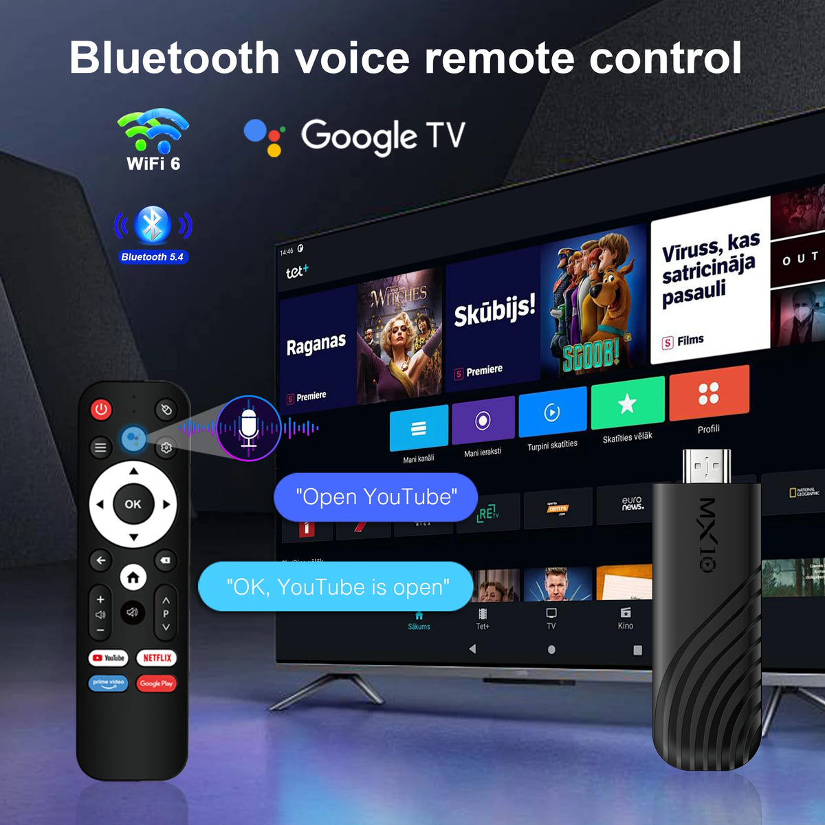 4K Streaming TV Stick Android 13 MX10 Stick Mali G31 GPU 8GB RAM 128GB WiFi6 Multi Language Home Media Streamer