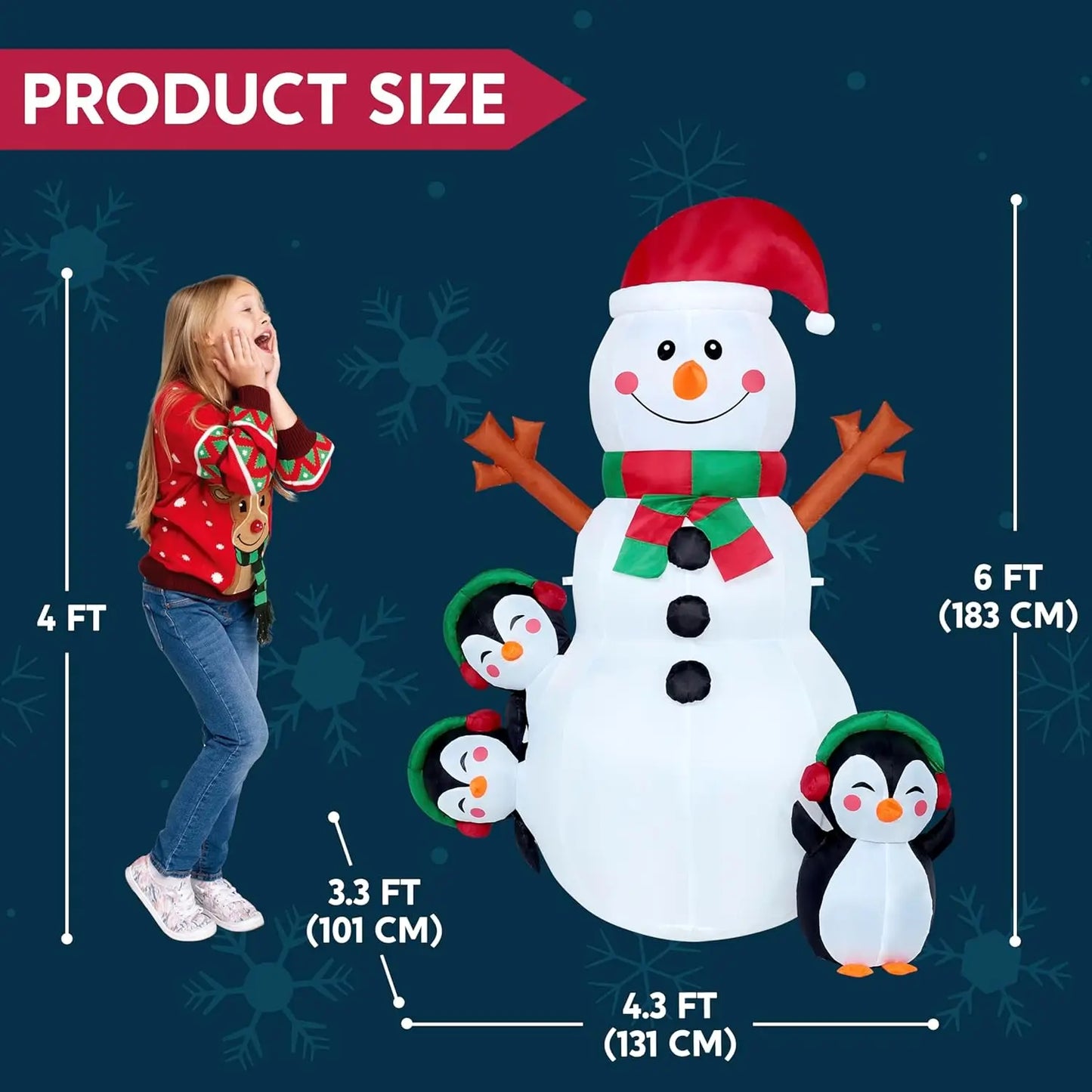 JOYFY 6 FT Christmas Snowman Inflatable Decoration with Build-in Multicolor
