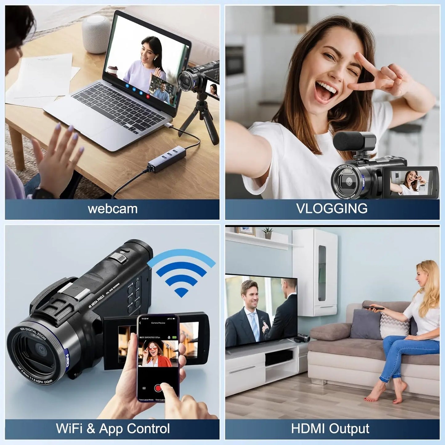 4K&48MP HD Camcorder  Video Camera, With Wi-Fi