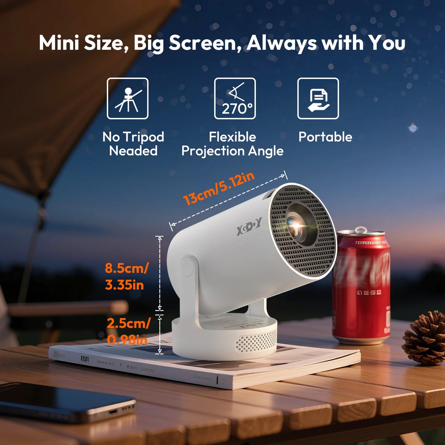 4K HY300 Pro+ Projector Built-in 5W Speaker 1280*720P Android 11 Wifi6 Portable Outdoor Projector
