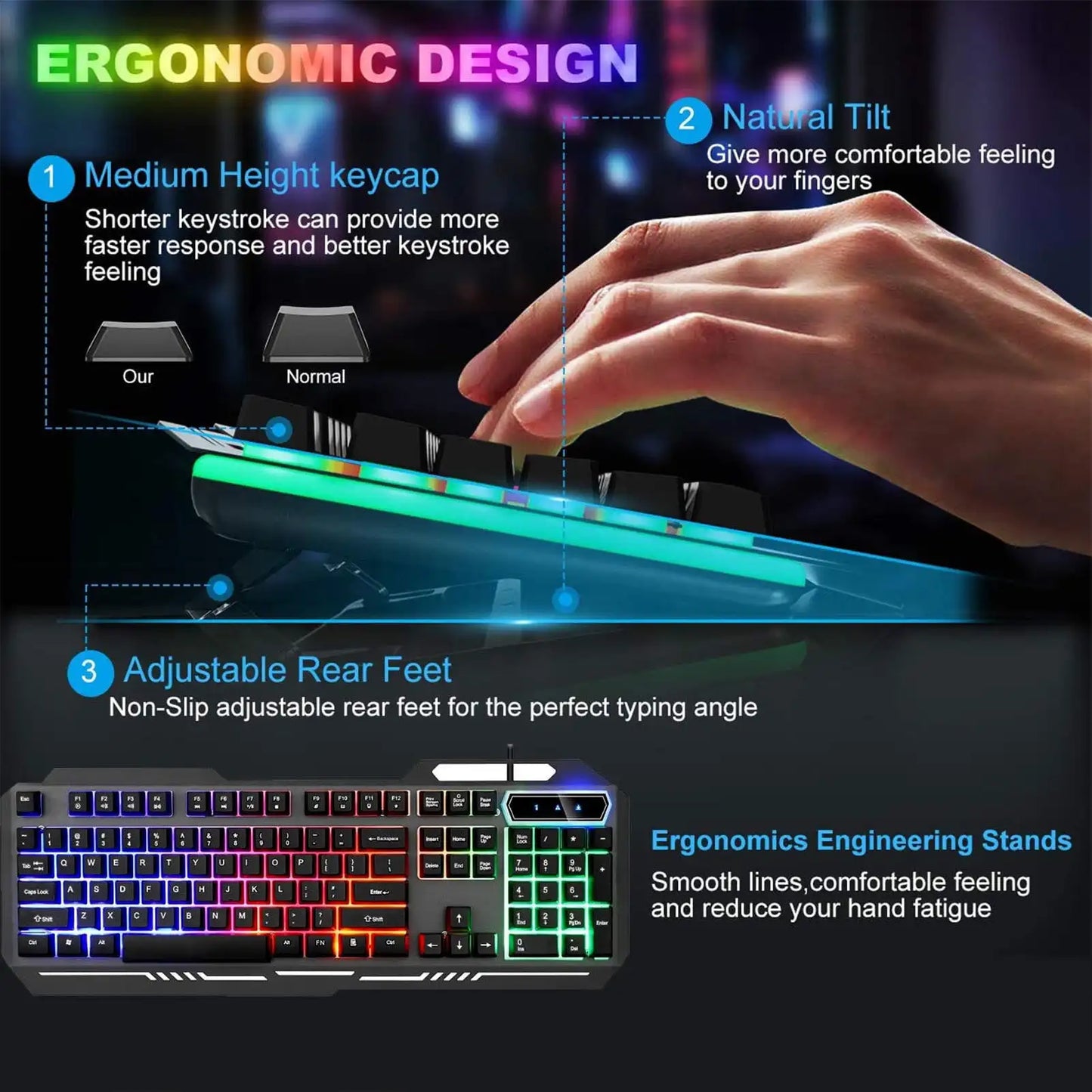 Keyboard and Mouse Set Combo, USB Wired Backlit Keyboard, Design for Windows
