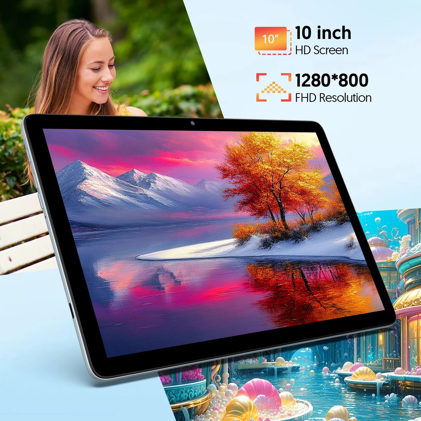 10-inch Android 14 tablet with keyboard, mouse, protective case, stylus, core processor,