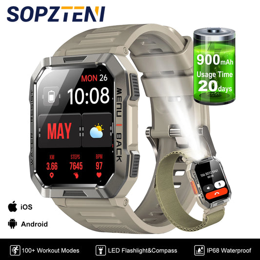 Waterproof Outdoor Sport Smart Watch with Emergency Lighting 2.01'' Display Bluetooth Women Men