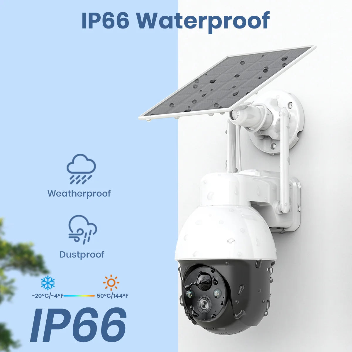 3MP PTZ Solar Security Camera 5000mAh Battery Wireless 2.4Ghz WIFI