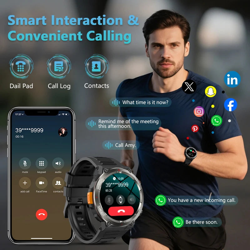 Pro Outdoor Smart Watch with Flashlight 960mAh Large Battery Life Bluetooth Call Sport Watches for Man Woman Gifts