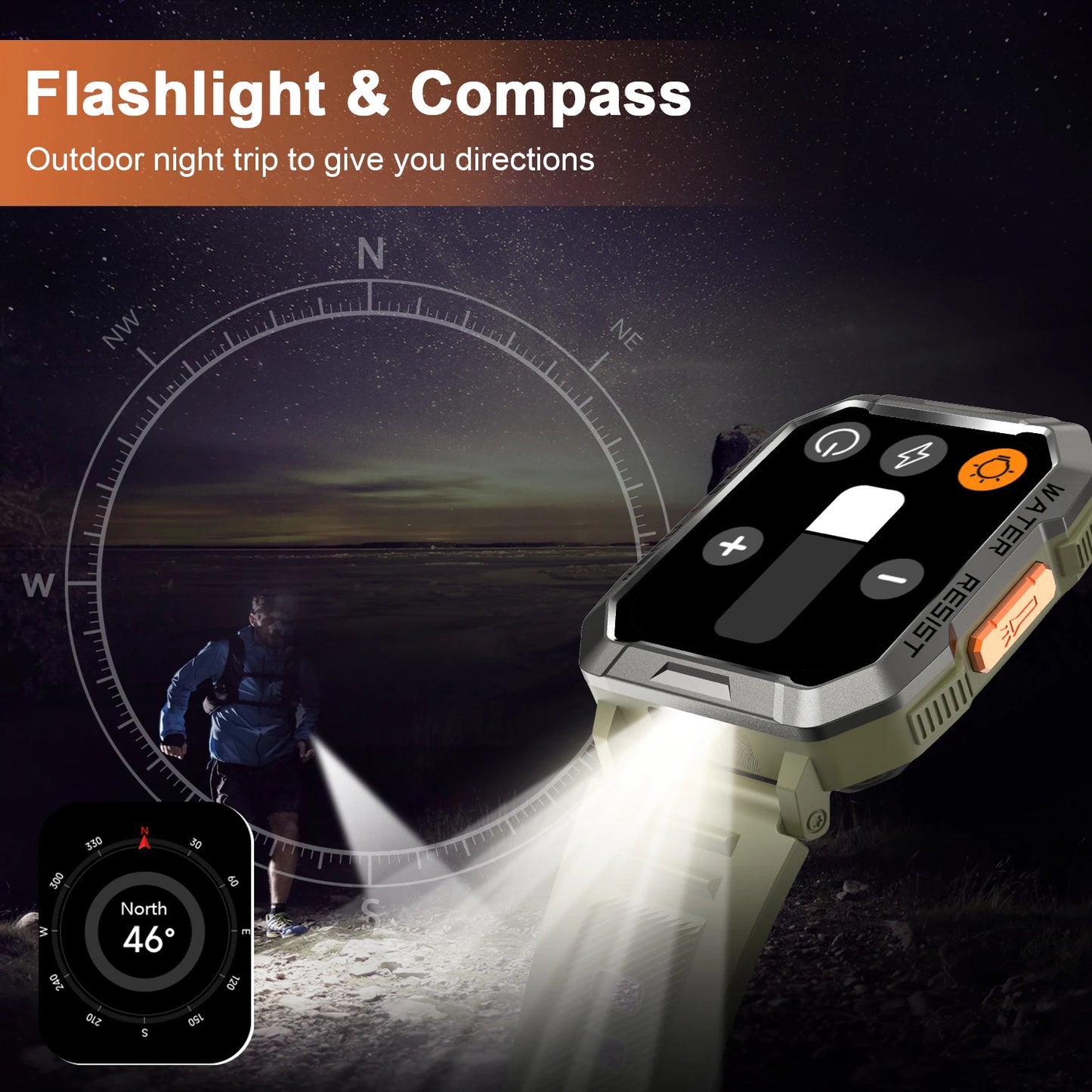 Waterproof Smart Watch 2.01'' HD Display 900mAh Large Battery Smartwatch with Emergency Lighting for Women Men