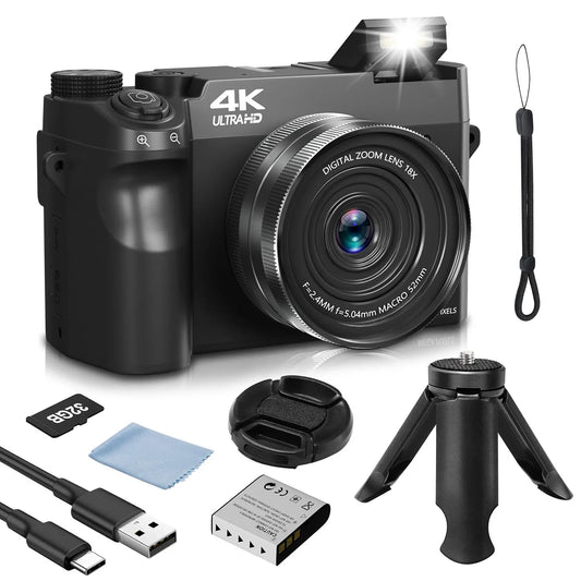 4K Digital Camera - 75MP Front & Rear with Autofocus & Anti-Shake,