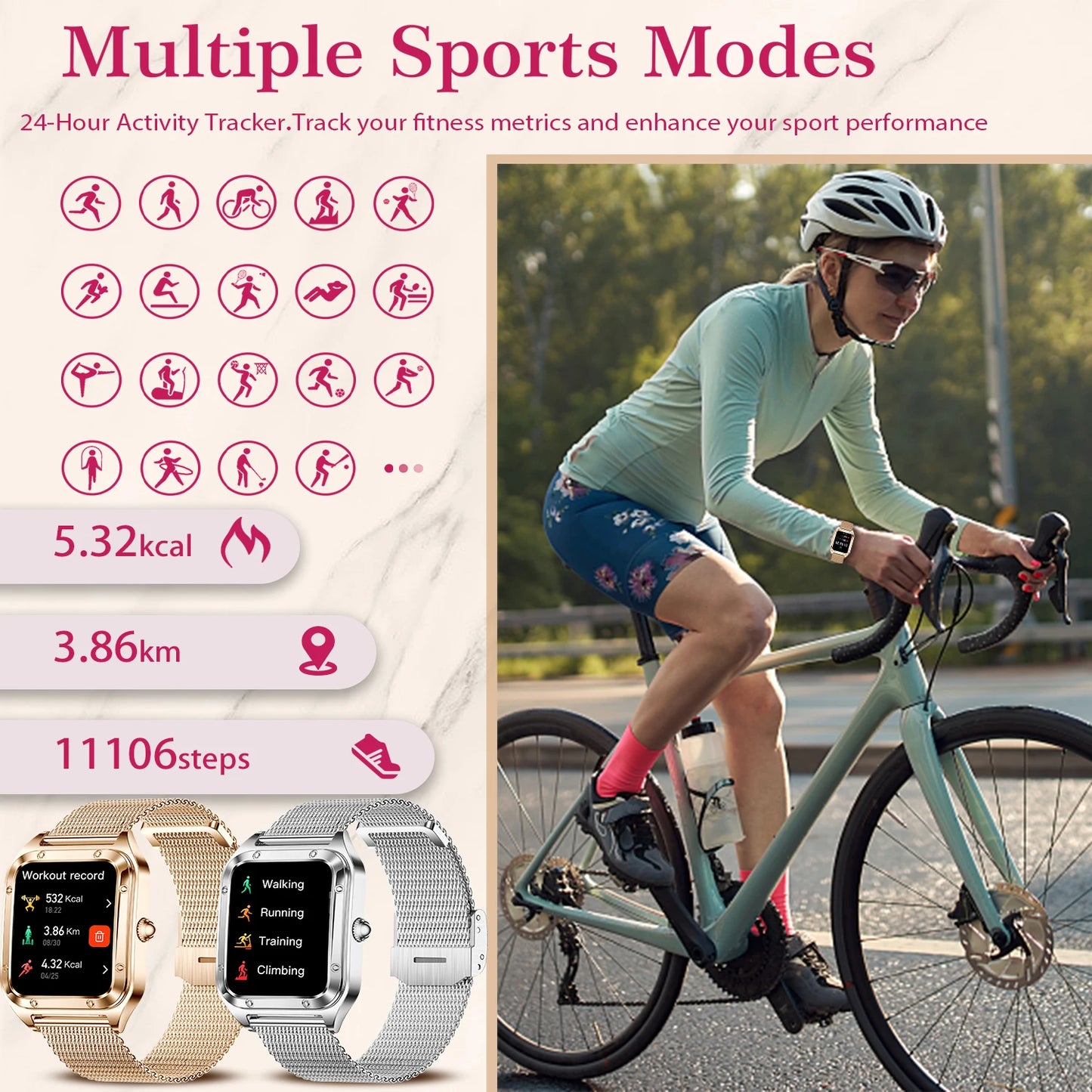 Women Smart Watch(Answer/Make Call)for iPhone/Android, Fitness Tracker/100+Sports