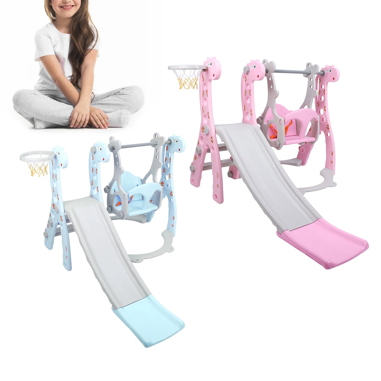 Climber Swing Set Children Play Slide Set Toddler Climber Swing Set with Basketball