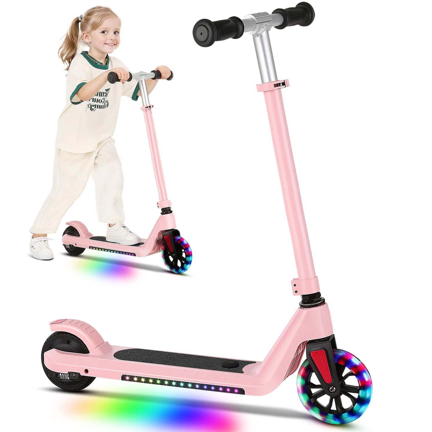 CAROMA Electric Scooter Max 6 MPH 120W Rear Motor For Kid Age 6-12  E-Scooter With Adjustable Height