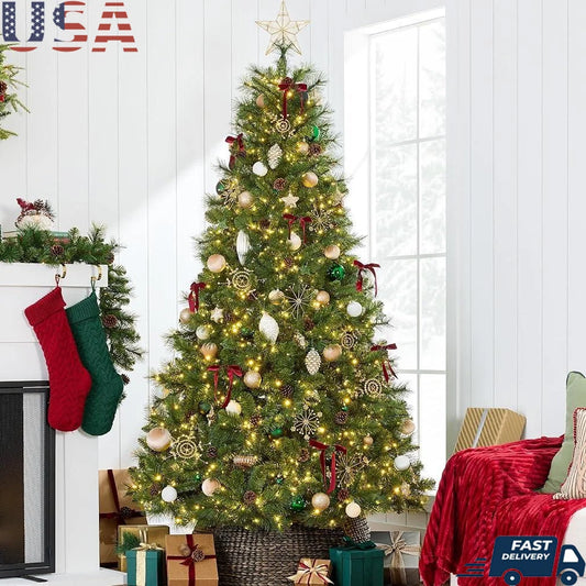 Pre-Lit Artificial Scotch Pine Christmas Tree 7.5ft with 1500 Twinkling Micro LED Lights Holiday Decor