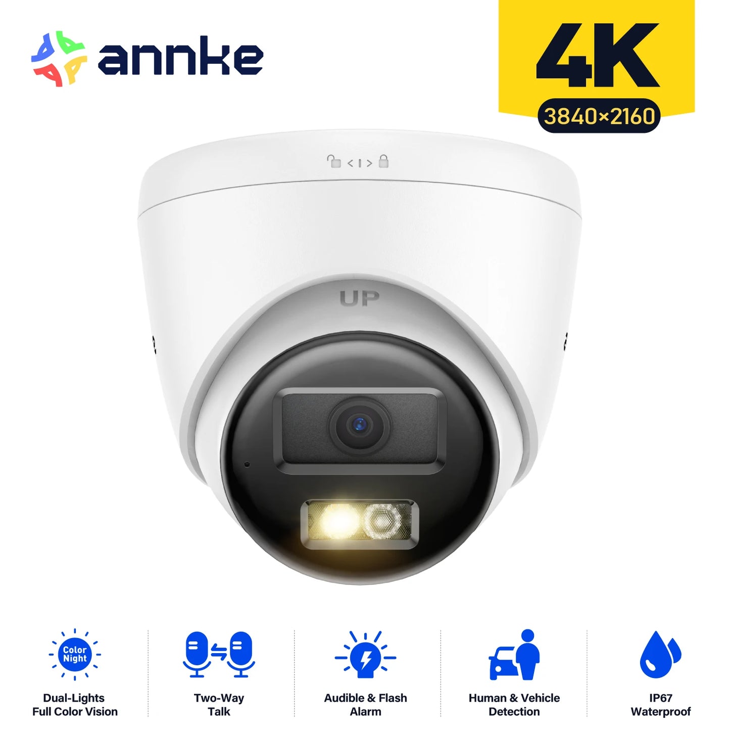 8MP HD IP Security Camera Poe 4K Dual Light Audio Fixed Camera Human Vehicle Detection