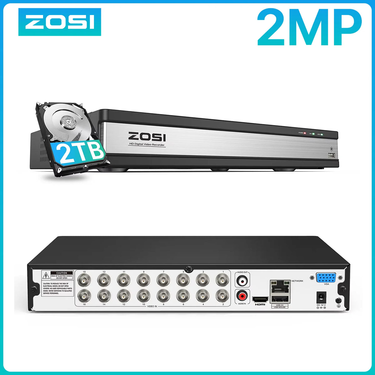 ZOSI 3K Lite H.265+ 16 Channel Video Security DVR Recorder AI Detection 16CH Hybrid 4-in-1 CCTV DVR for Home Surveillance System