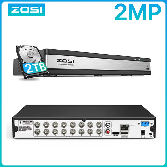 ZOSI 3K Lite H.265+ 16 Channel Video Security DVR Recorder AI Detection 16CH Hybrid 4-in-1 CCTV DVR for Home Surveillance System