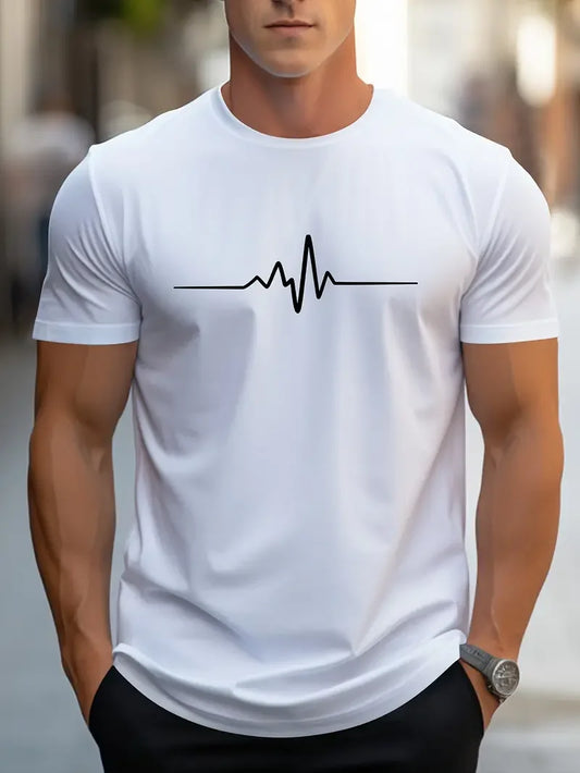 Print Men's Fashionable Summer Crew Neck Short Sleeve Sports T-shirt, Comfortable