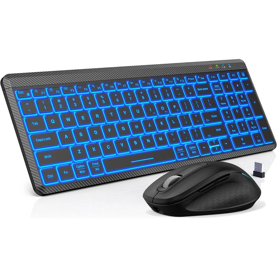 Jomaa RGB Backlit Silent Wireless Keyboard and Mouse Combo 2.4G Dual Mode Rechargeable Wireless Keyboard Mouse set for Desktop/L