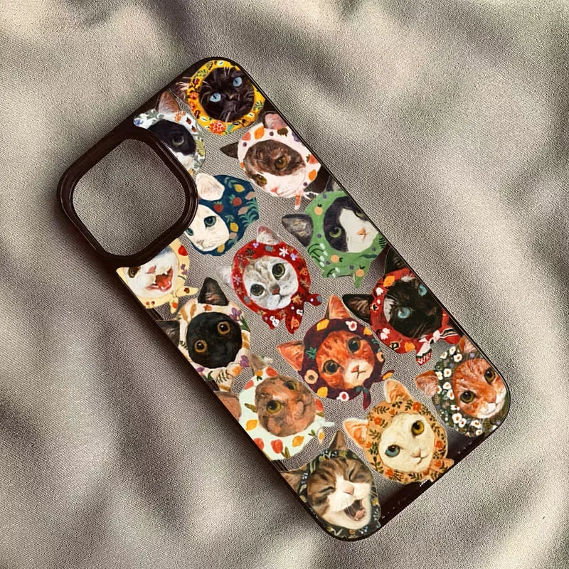 Colorful Cat Design Clear Phone Case For iPhone 11 12 13 14 15 16 Pro Max Plus Hard Cover