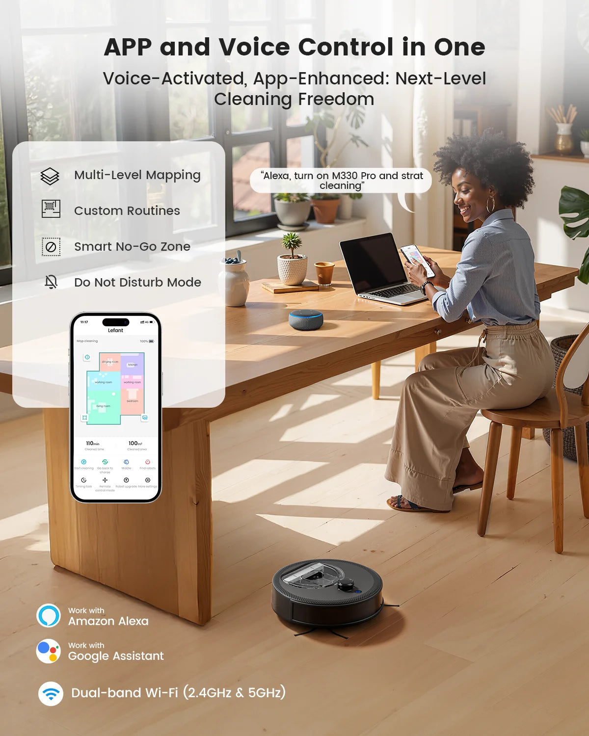 M330 Pro Robot Vacuum and Mop combo, LiDAR Navigation, Alexa/Google/WiFi,