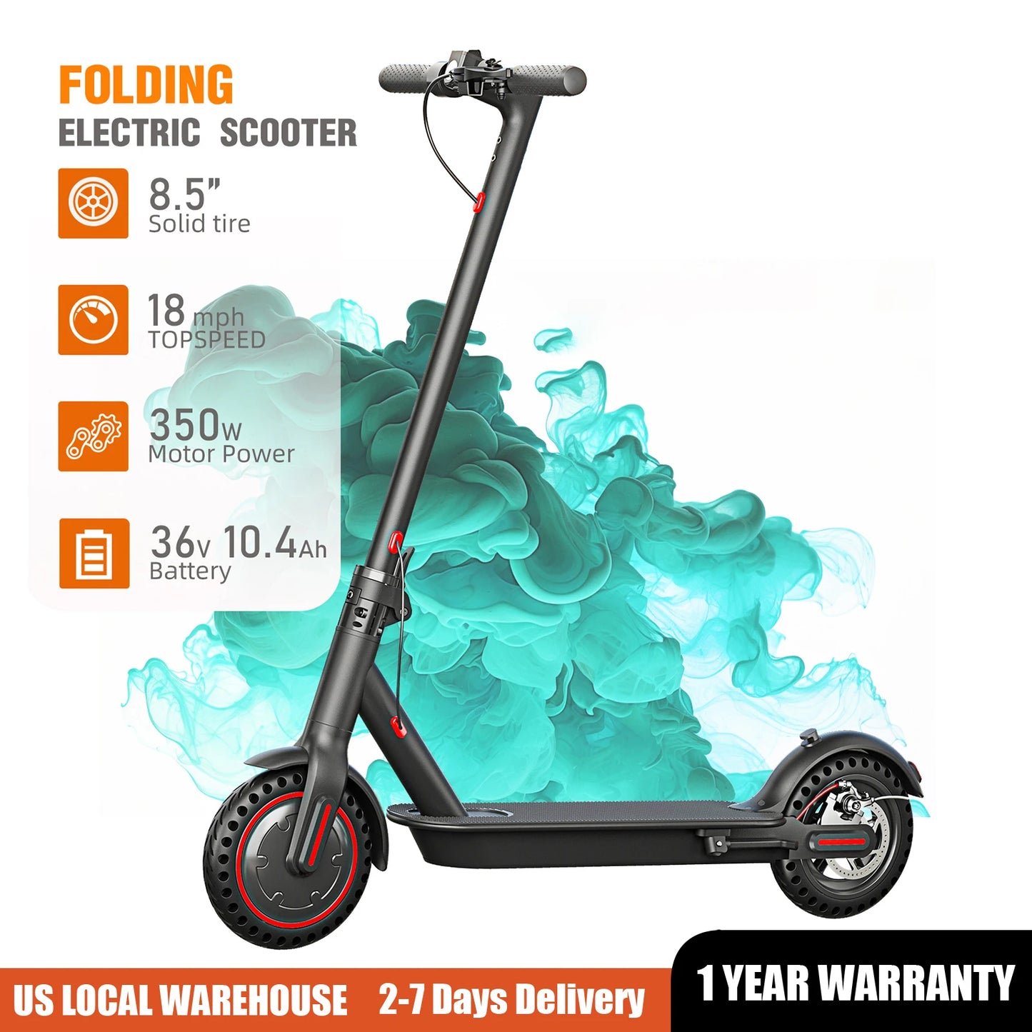 FREEBOY 350W Foldable Electric Scooter for Adults, 8.5'' Solid Tires, Dual Brake System,