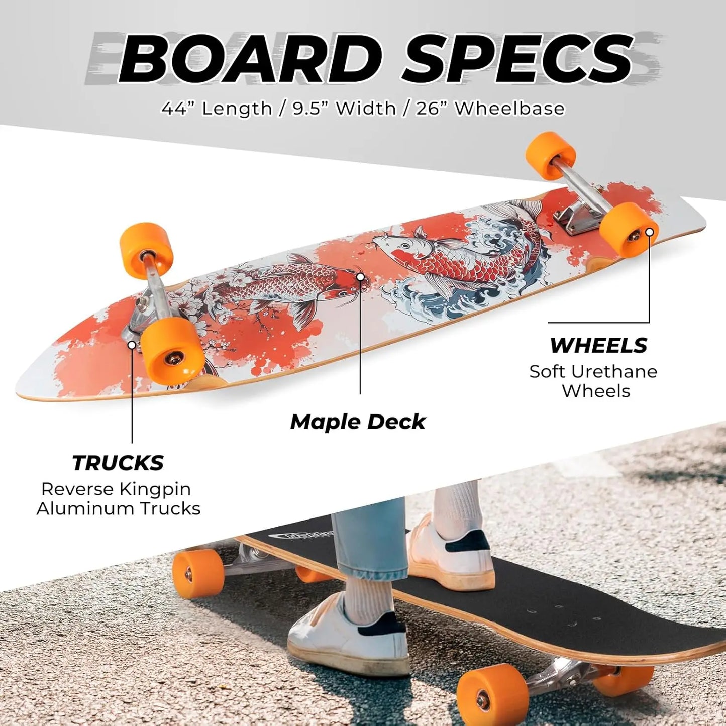 Longboard Skateboard Complete with T-Tool , Carving & Downhill Riding, Suitable for All Ages