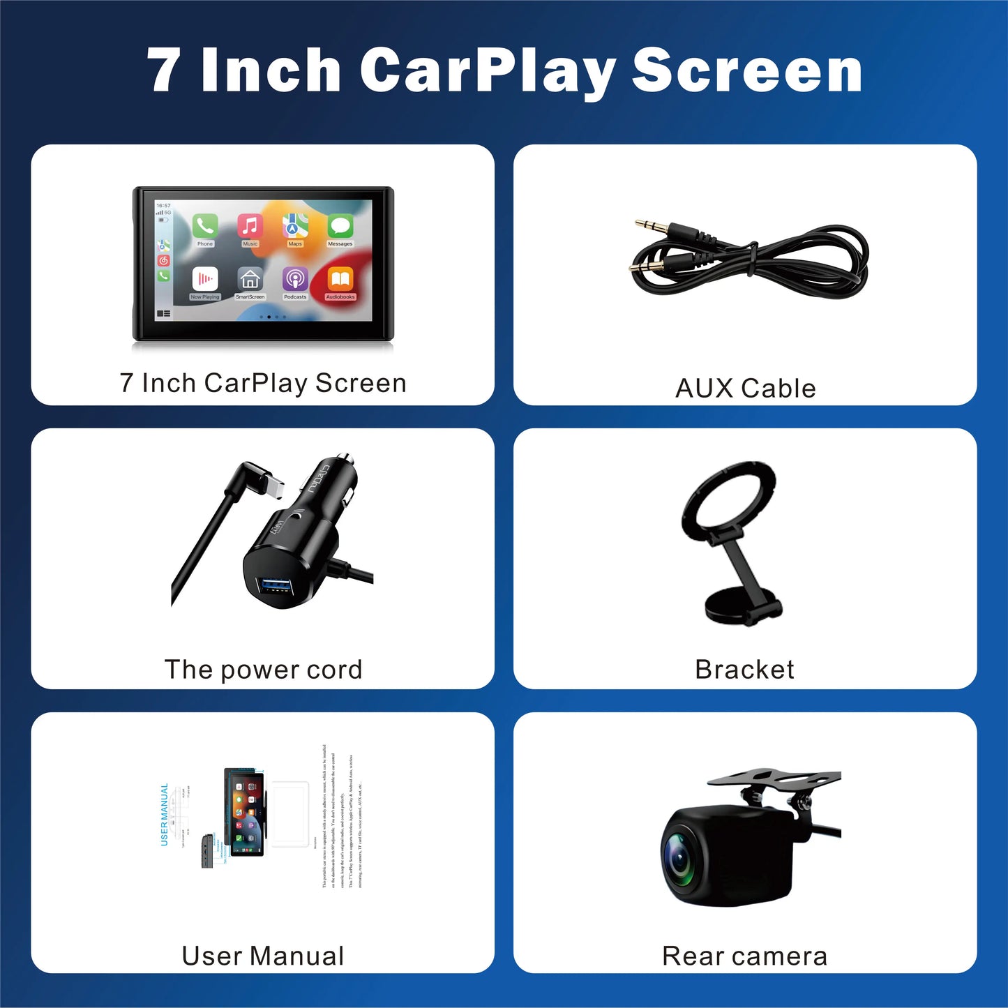 7'' Wireless CarPlay Android Auto Screen, Touchscreen w/ Bluetooth,