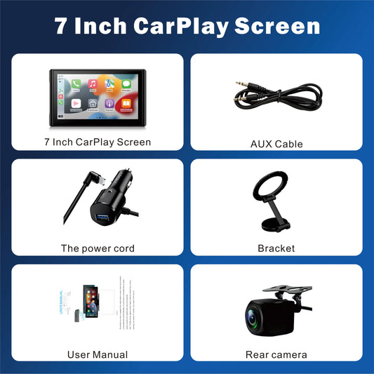7'' Wireless CarPlay Android Auto Screen, Touchscreen w/ Bluetooth,