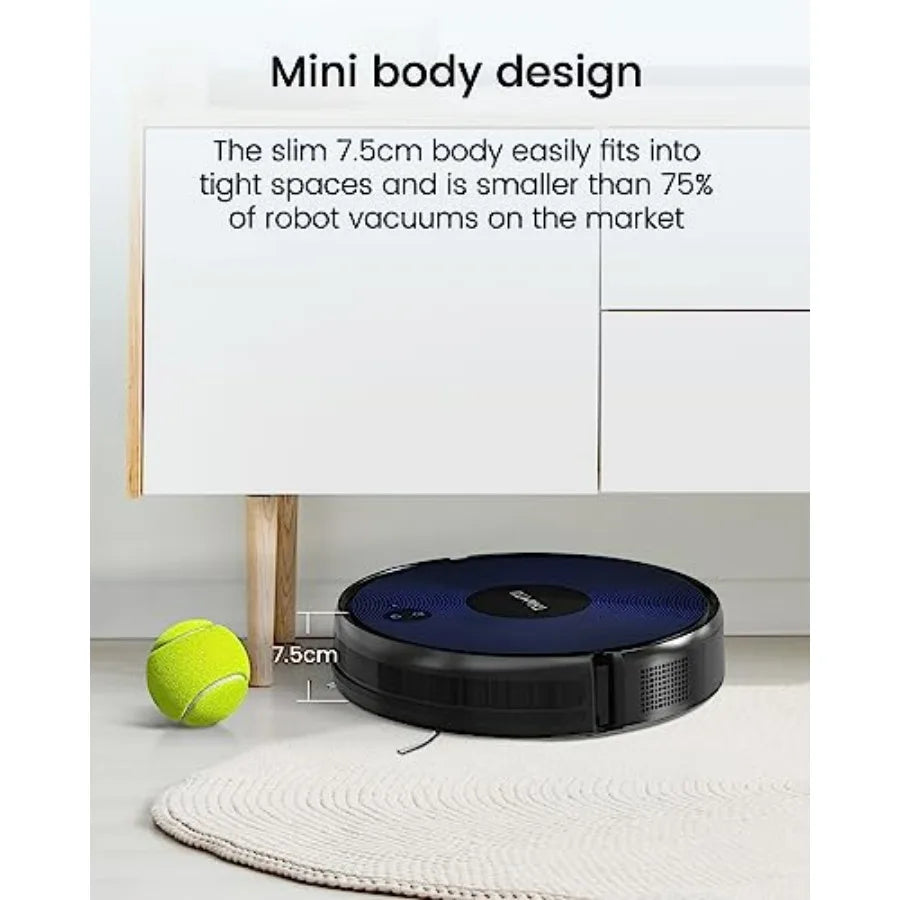 Robot Vacuum and Mop Combo for Hard Floors and Medium-Pile Carpets, Black Plastic, 100Min Runtime, Ultra-Thin Design with Tangl